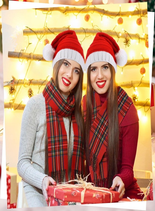 Glitopper 2 Pcs Christmas Santa Hat and Scarf Set Red Black Buffalo Plaid Scarf Santa Hat with Poms for Women Gifts Winter(Red and Green Checkered) - Image 5